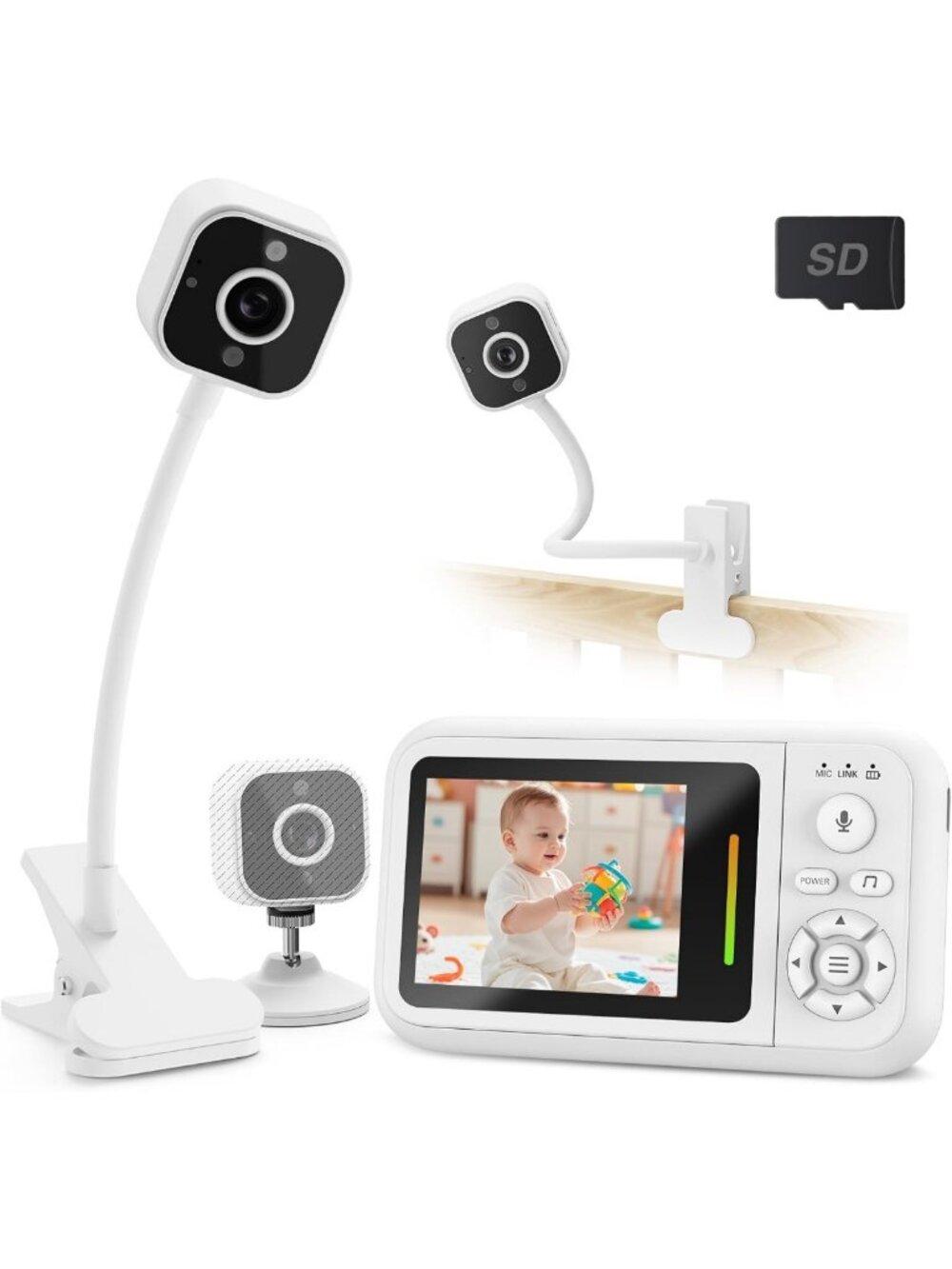 Portable Baby Monitor with Camera & Audio, Crib Clip, No Wifi, Travel-Friendly
